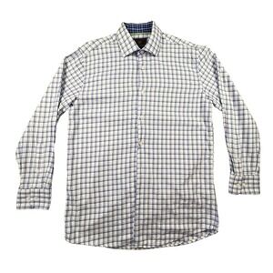 Tattersall London Men's L Blue & White Check Cotton Button Up SEE DESCRIPTION
